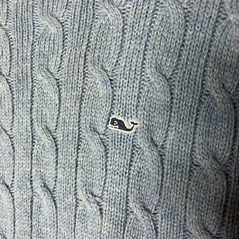 Vineyard Vines Mens Large Blue Wool Blend Cable Knit Crewneck Whale Logo Sweater